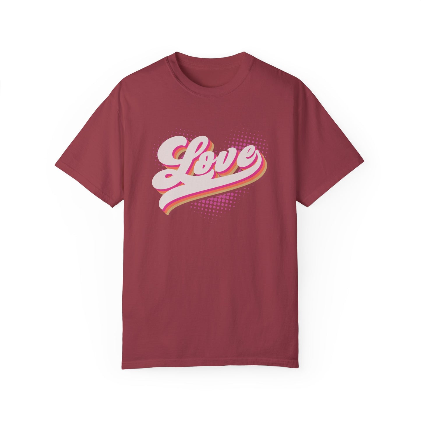 Comfort Colors Retro Love Valentine's Day Shirt, Bold Stylish 3D Cursive Design, Pink Cream Brown Vintage Style Pop-Art Shirt, Gift for Her