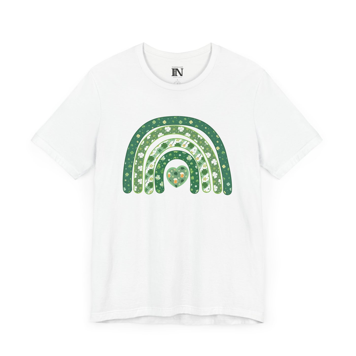 St Patrick's Day Rainbow T-Shirt, Lucky Shamrock Tee, Irish Beer Lover Top, Festive Clover Shirt, Heart Motif Apparel, St Patricks Day Gift
