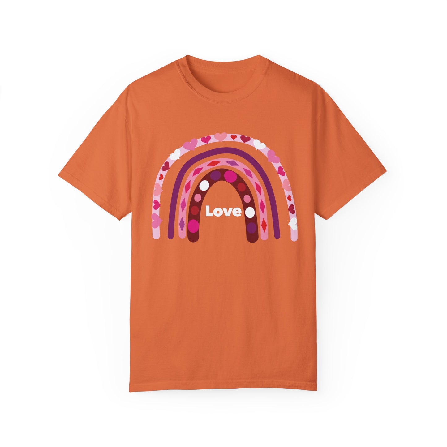 Comfort Colors Valentine's Day Rainbow Love T-shirt, Heart Pattern Tee, Romantic Gift Shirt, Love Graphic Top, Heartfelt Valentine Tee