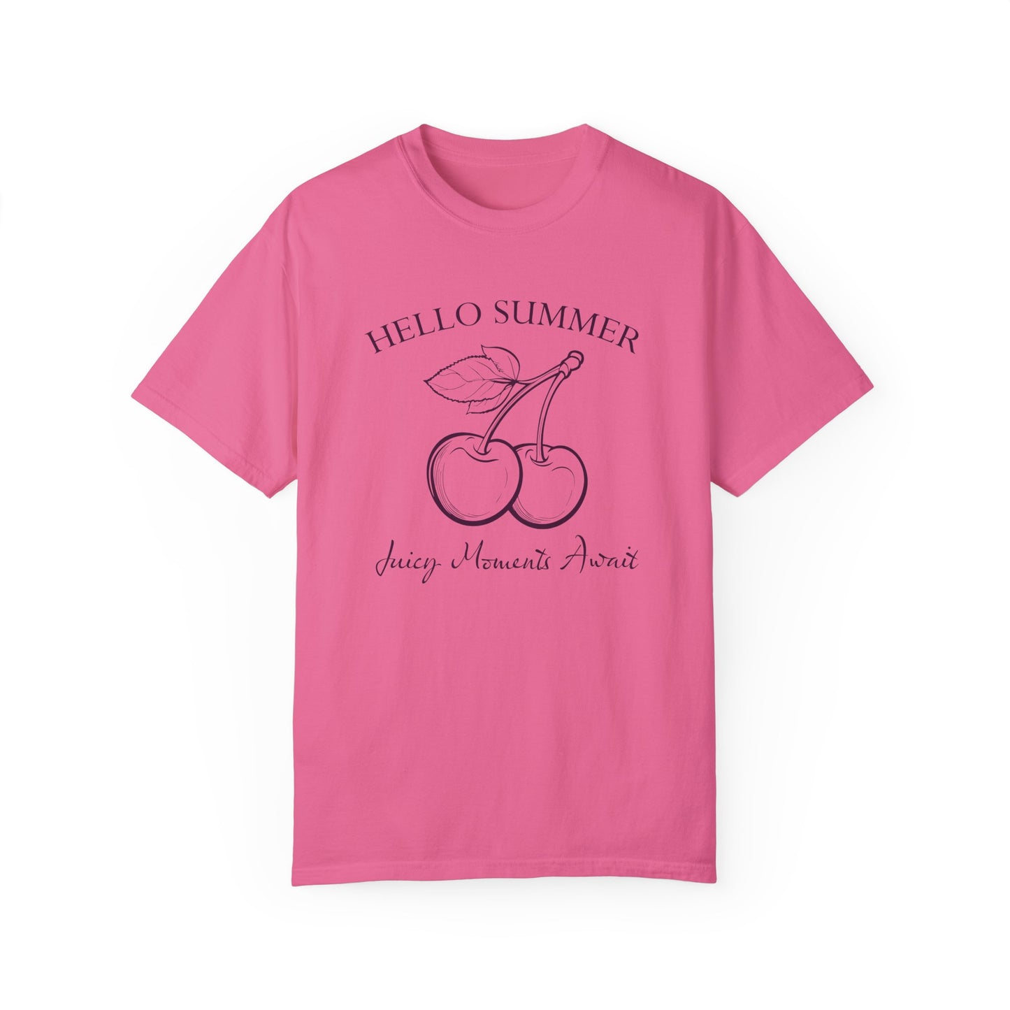 Comfort Colors Summer Cherries Garment-Dyed Shirt, Hello Summer T-Shirt, Minimalist Cherry Illustration Shirt, Summer Season Shirt