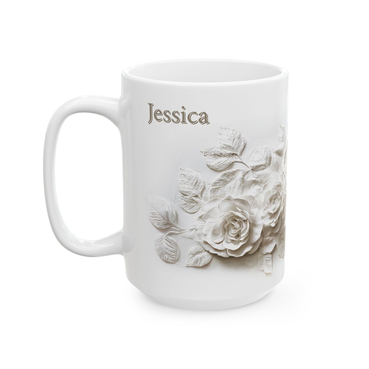 Personalized Elegant Rose Design Mug, Custom Faux Embossed Floral Print Ceramic Mug, Faux 3D Flower Mug, Flower Plaster Style Print Tea Cup