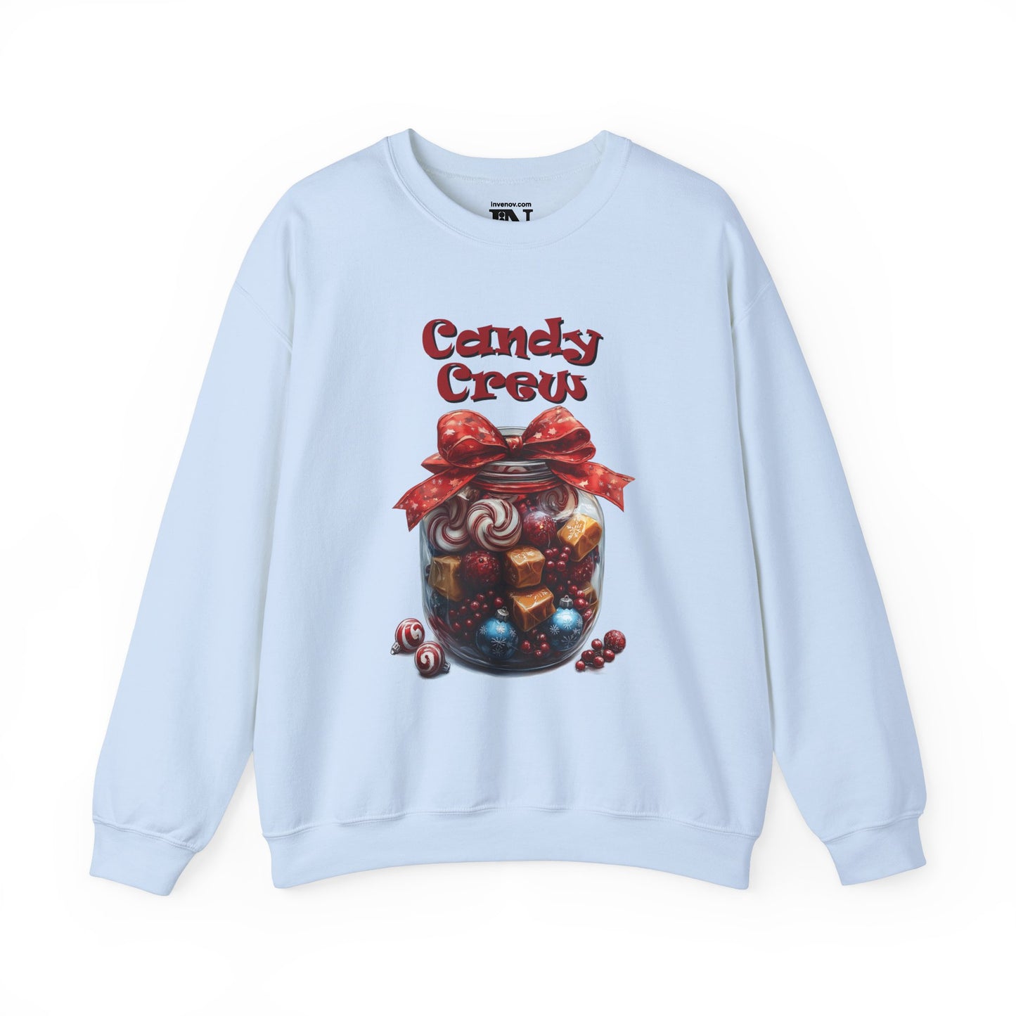 Christmas Candy Jar Sweatshirt, Festive Holiday Winter Art Pullover, Candy Cane Peppermint Sweater, Red Bow Winter Crewneck, Sweet Treat