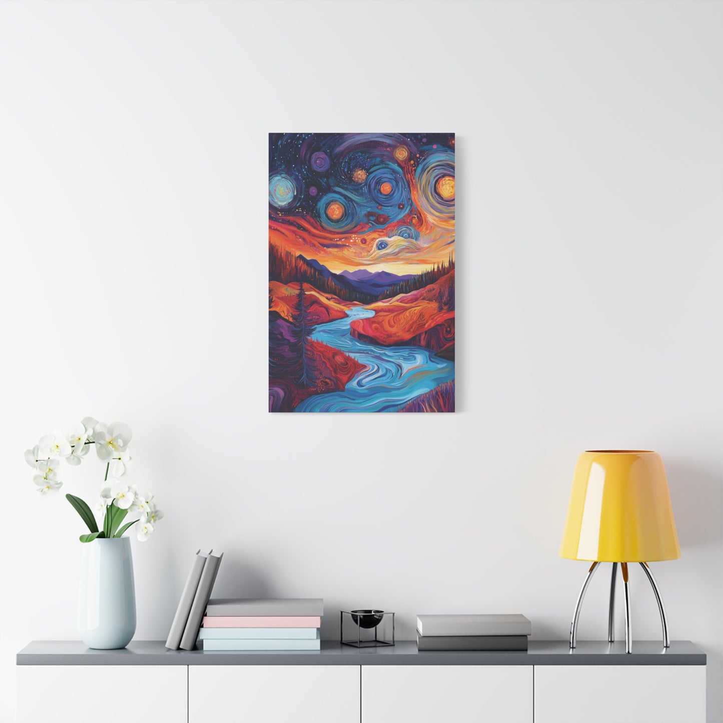 Psychedelic Cosmic Landscape Wall Art Canvas for Home Decor, Office, Meditation Space Galaxy, Abstract Art, Surreal Oil Painting Style