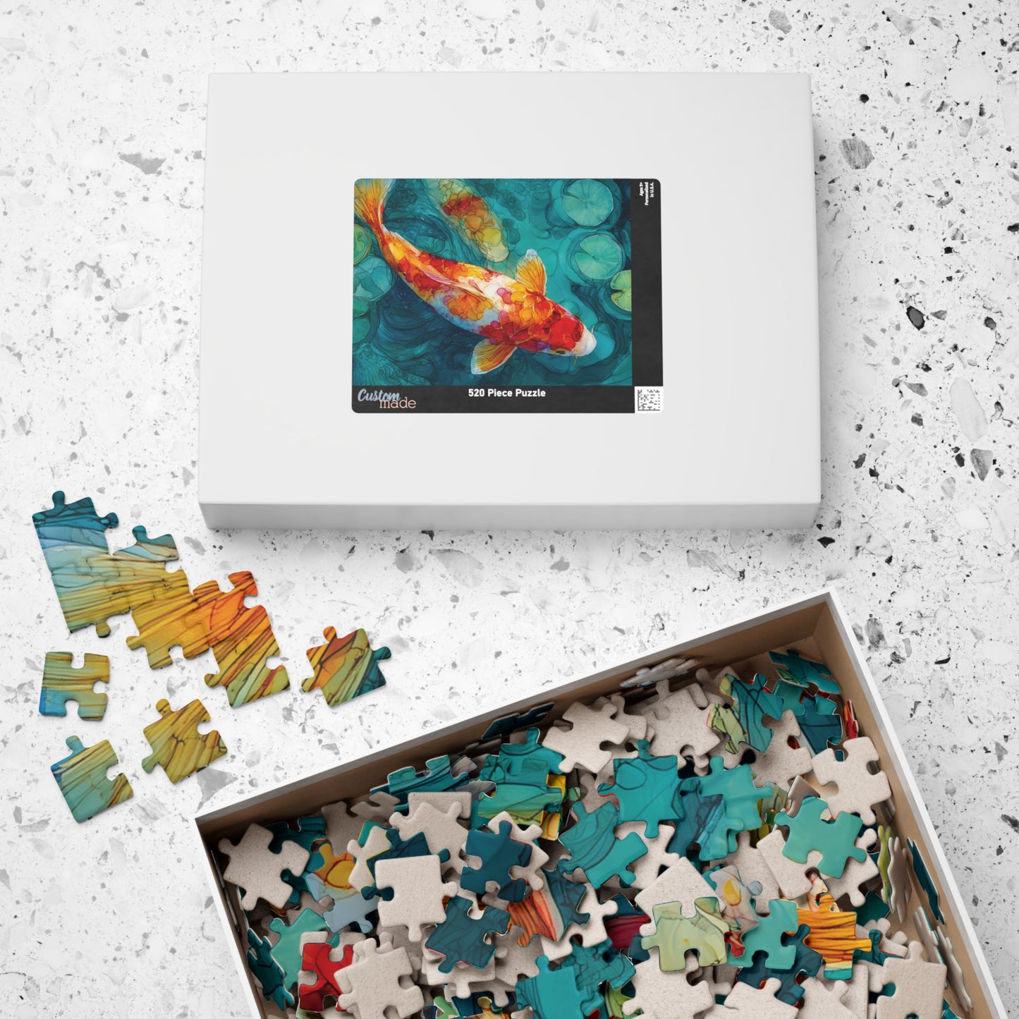 Koi Fish Jigsaw Puzzle, Fish Painting Style Puzzle, Serene Koi Pond Art Puzzle, Family Night Activity, Meditation Activity, Relaxing Hobby