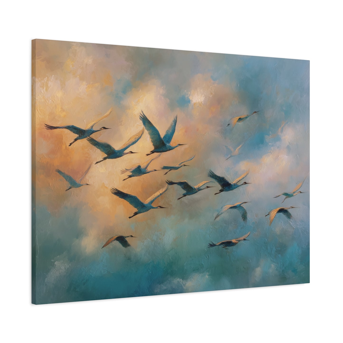 Birds in Flight Canvas Print Wall Art, Oil Painting Style, Sunrise Sunset and Birds Wall Art, Wall Art Decor, Living Room Decoration