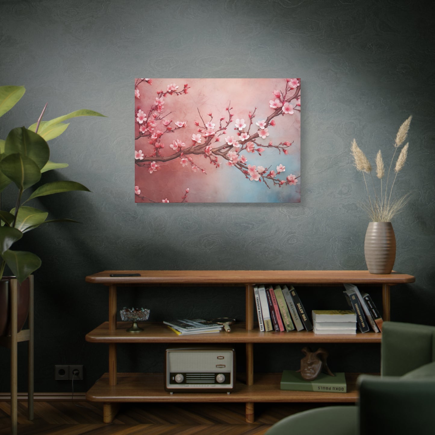 Cherry Blossom Wall Art Canvas Print, Asian Inspired Floral Decor, Pink Sakura Flowers, Home Office Decoration, Nature Artwork Gift