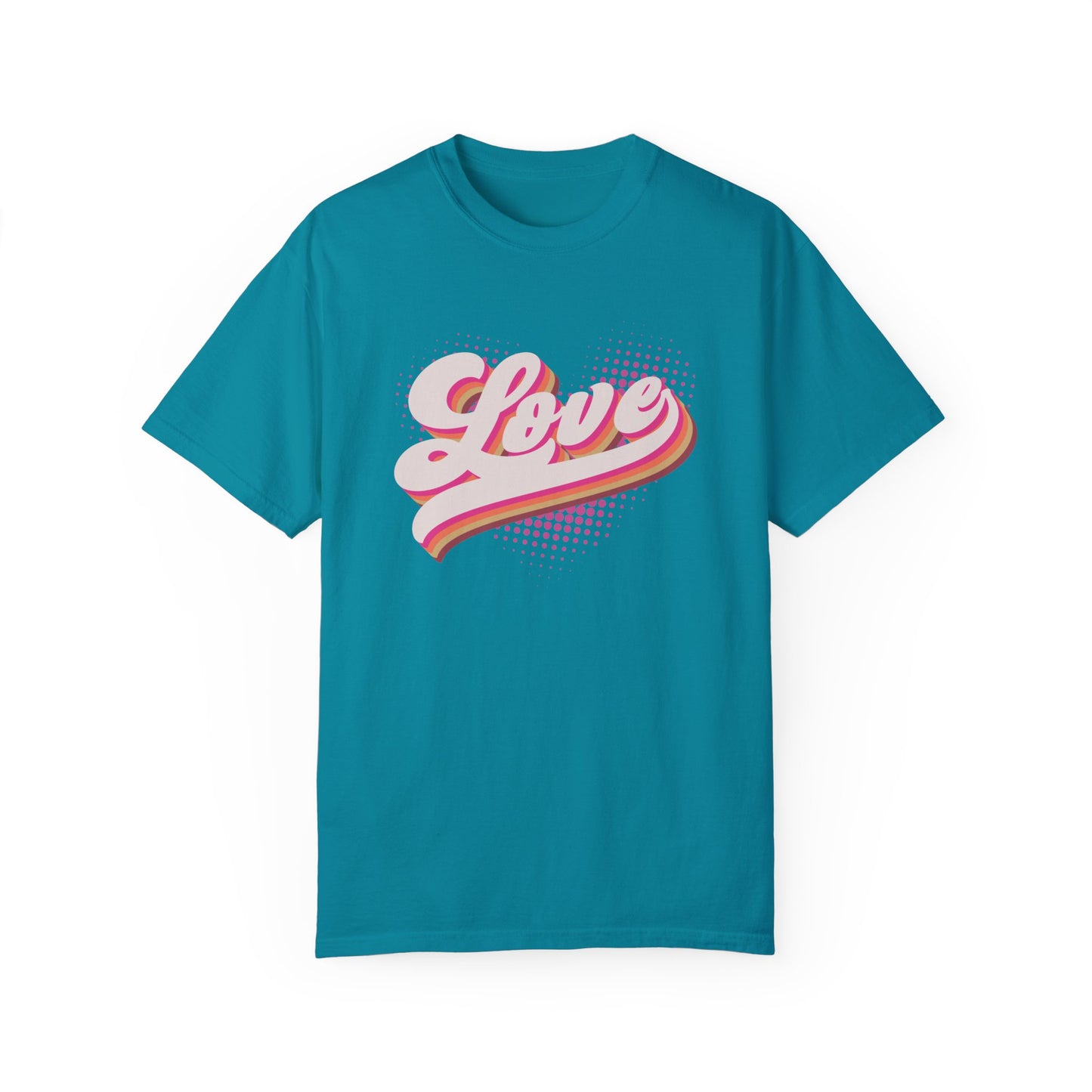 Comfort Colors Retro Love Valentine's Day Shirt, Bold Stylish 3D Cursive Design, Pink Cream Brown Vintage Style Pop-Art Shirt, Gift for Her