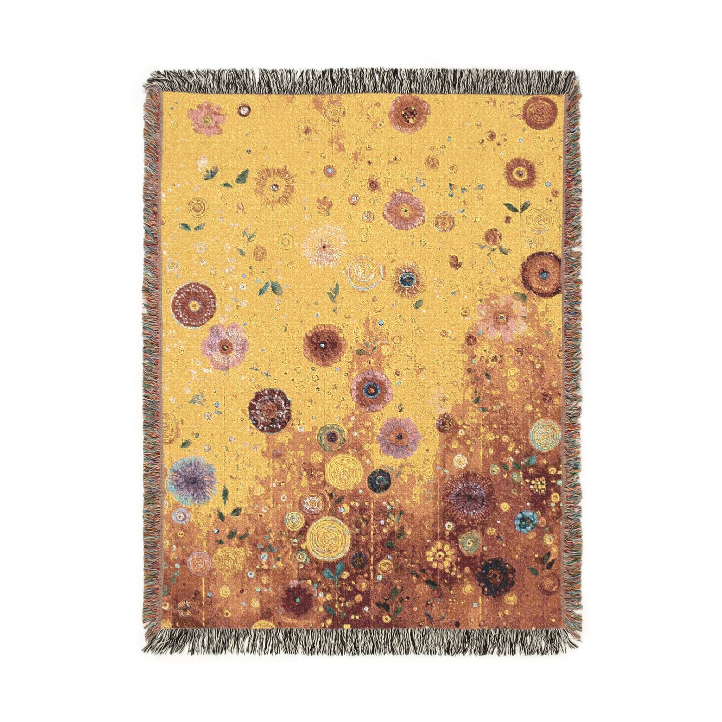 Abstract Floral Woven Blanket, Golden Floral Tapestry Woven Blanket with Fringe, Modern Home Decoration, Sofa Bed Cover Throw