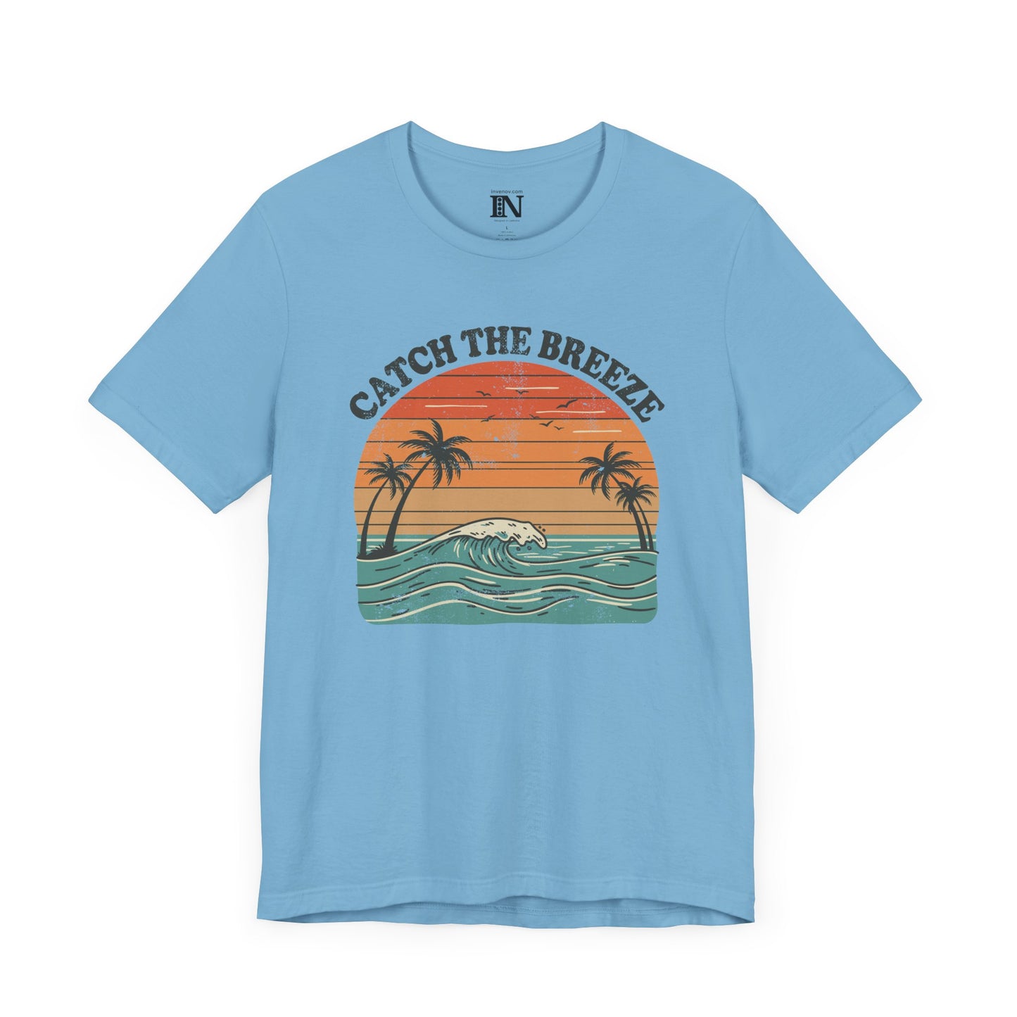 Vintage Style Catch the Breeze Sunset T-Shirt, Ocean Waves Palm Trees Tee, Retro Coastal Summer Shirt, Surfing Beach Lover, Boho Nostalgic