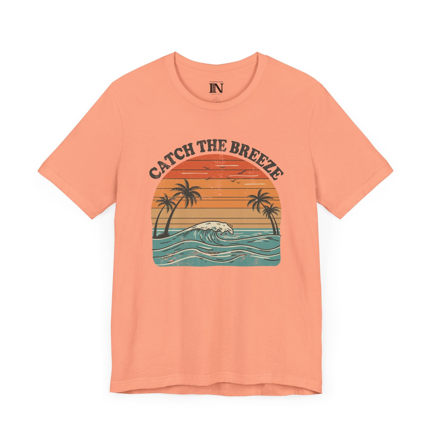Vintage Style Catch the Breeze Sunset T-Shirt, Ocean Waves Palm Trees Tee, Retro Coastal Summer Shirt, Surfing Beach Lover, Boho Nostalgic
