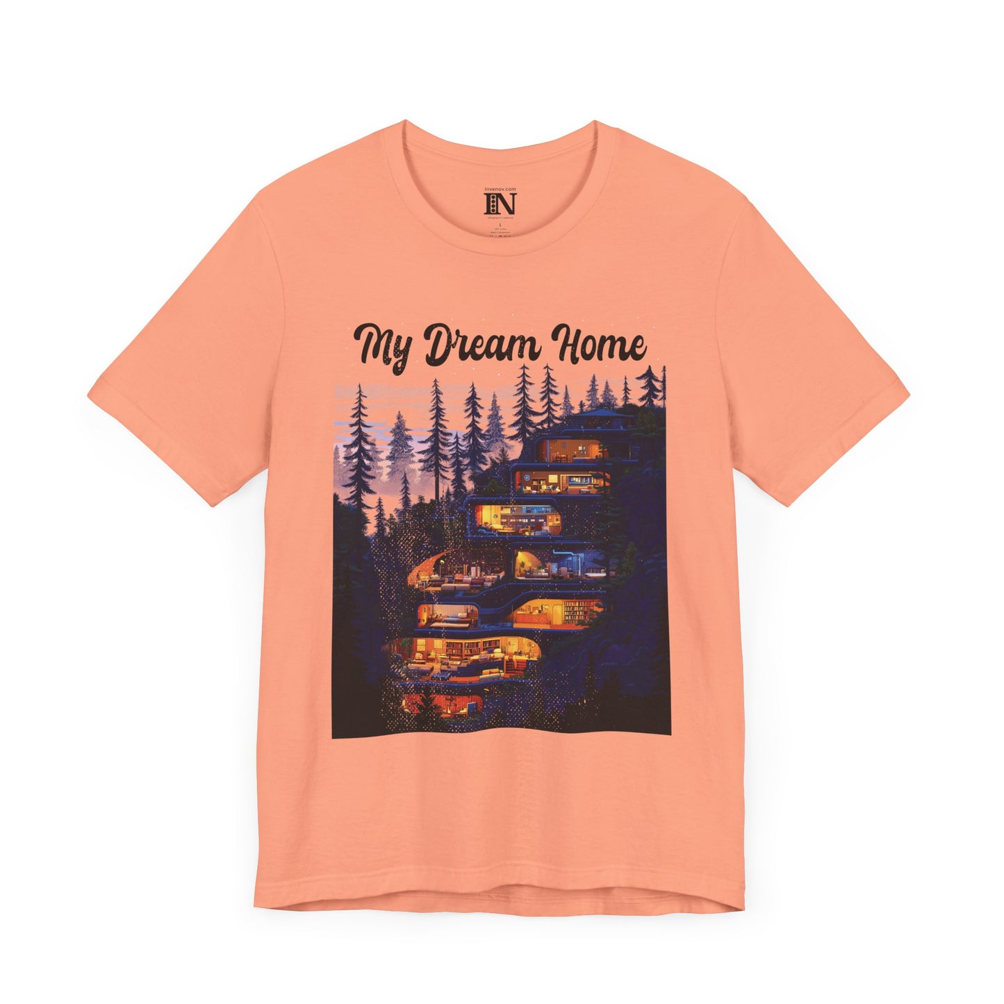 Forest Landscape My Dream Home T-Shirt, Eco-Friendly Living Nature Lover Tee, Cozy Illuminated Homes Shirt, Whimsical Artistic Design Top