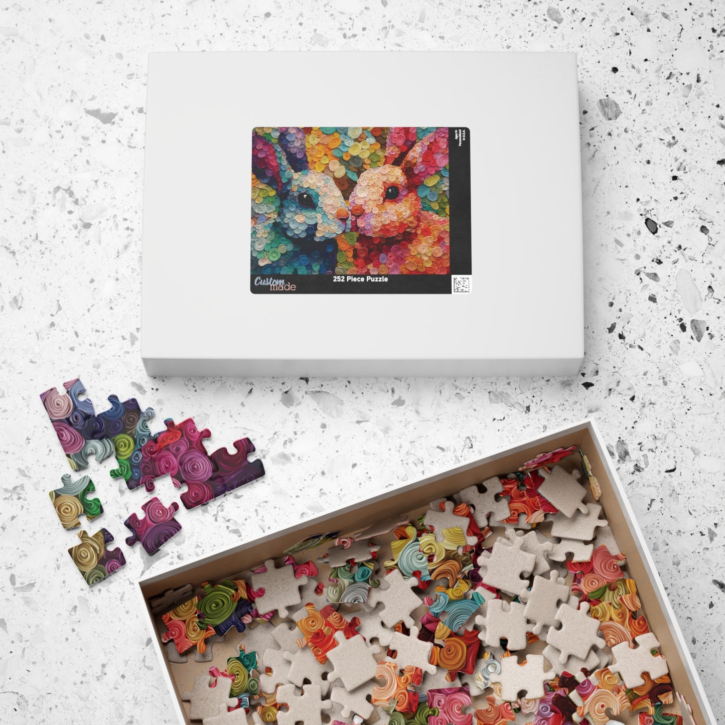 Rabbit Art Puzzle, Colorful Spiral Painting Style Abstract Design, Relaxing Activity for Puzzle Lovers, Birthdays & Holidays Gifts