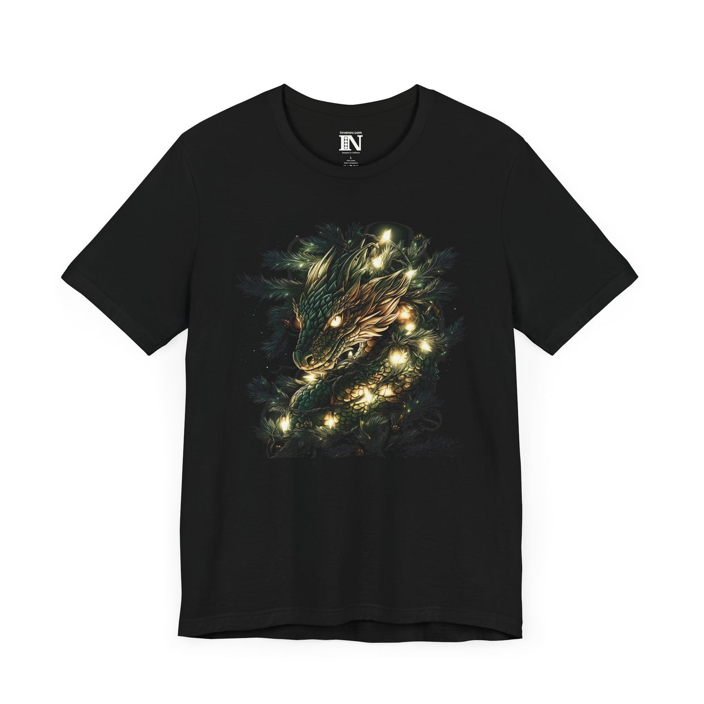 Dragon Christmas Lights T-Shirt, Holiday Tee, Pine Tree Nest Shirt, Dragon Shirt, Unisex Jersey Short Sleeve Tee, Xmas Gift for her