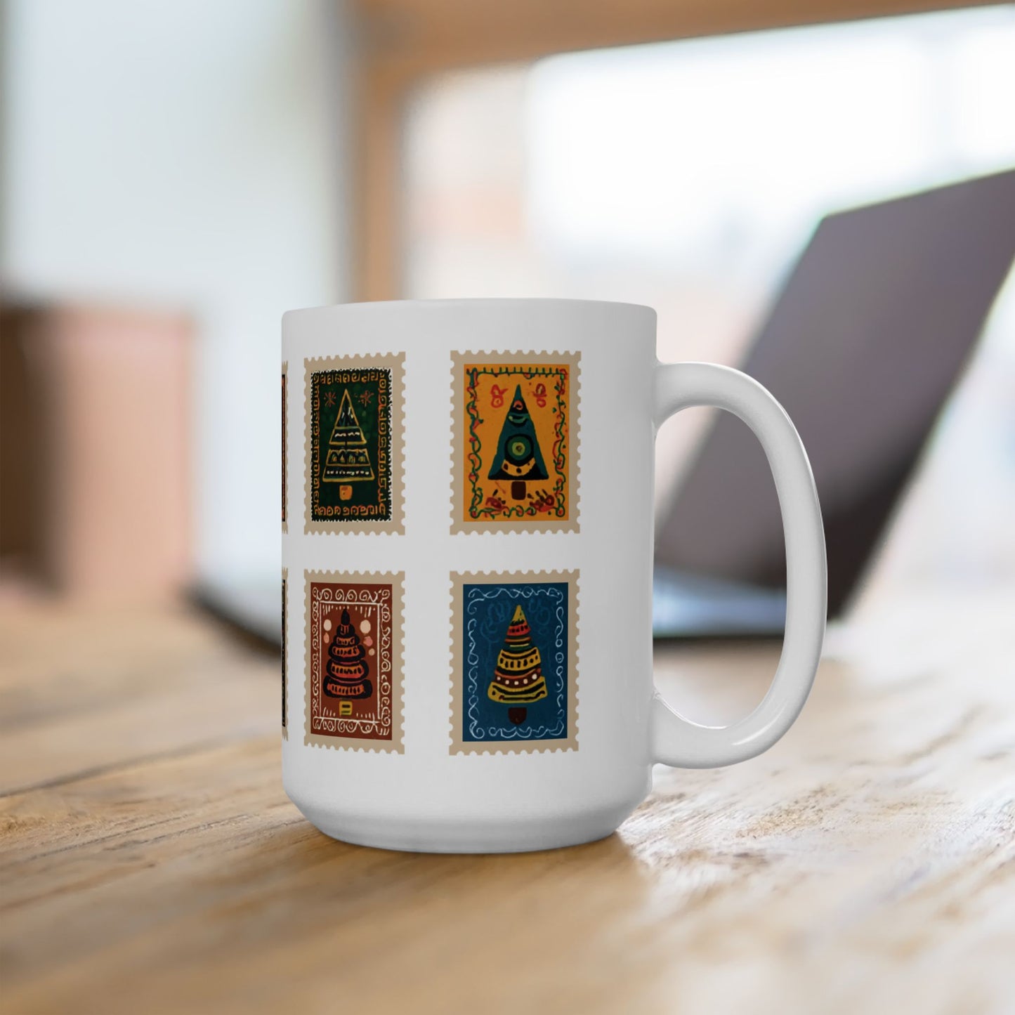 Custom Christmas Tree Stamp Ceramic Coffee Mug, Personalized Holiday Co-worker colleague Gift, Xmas Tea Cup, Home Decor, 11oz 15oz