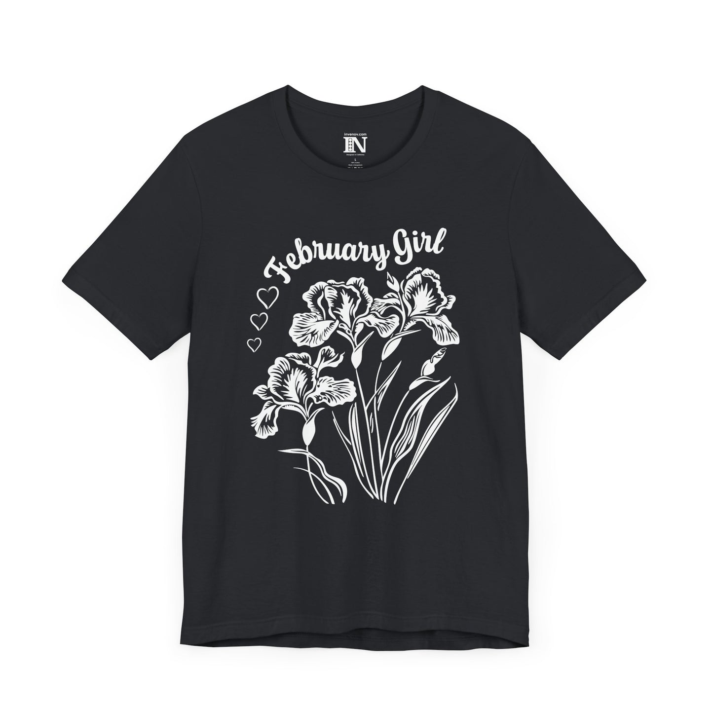Iris Flower February Girl T-Shirt, Birth Flower Tee, Retro Style Floral Shirt, Monochrome Graphic Top, Classic Beauty February Birthday