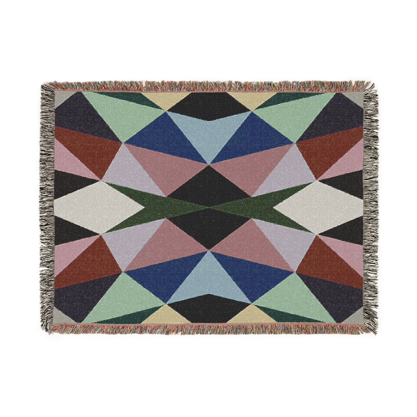 woven blanket with colorful geometric pattern