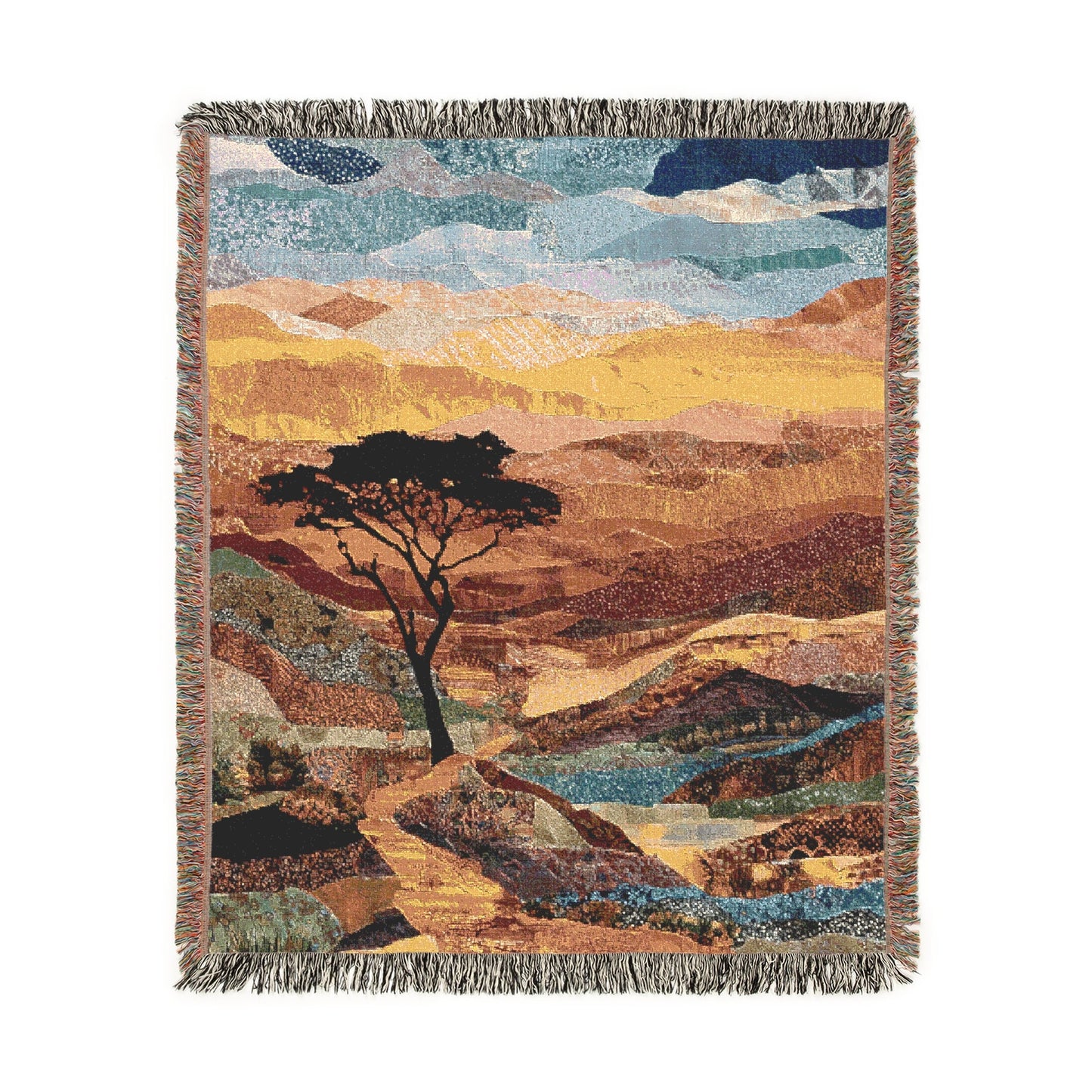 African Savanna Landscape Design Woven Blanket, Desert Theme Throw, Earthy Tones Tapestry, Cozy Rustic Home Decor, Unique Gift Idea