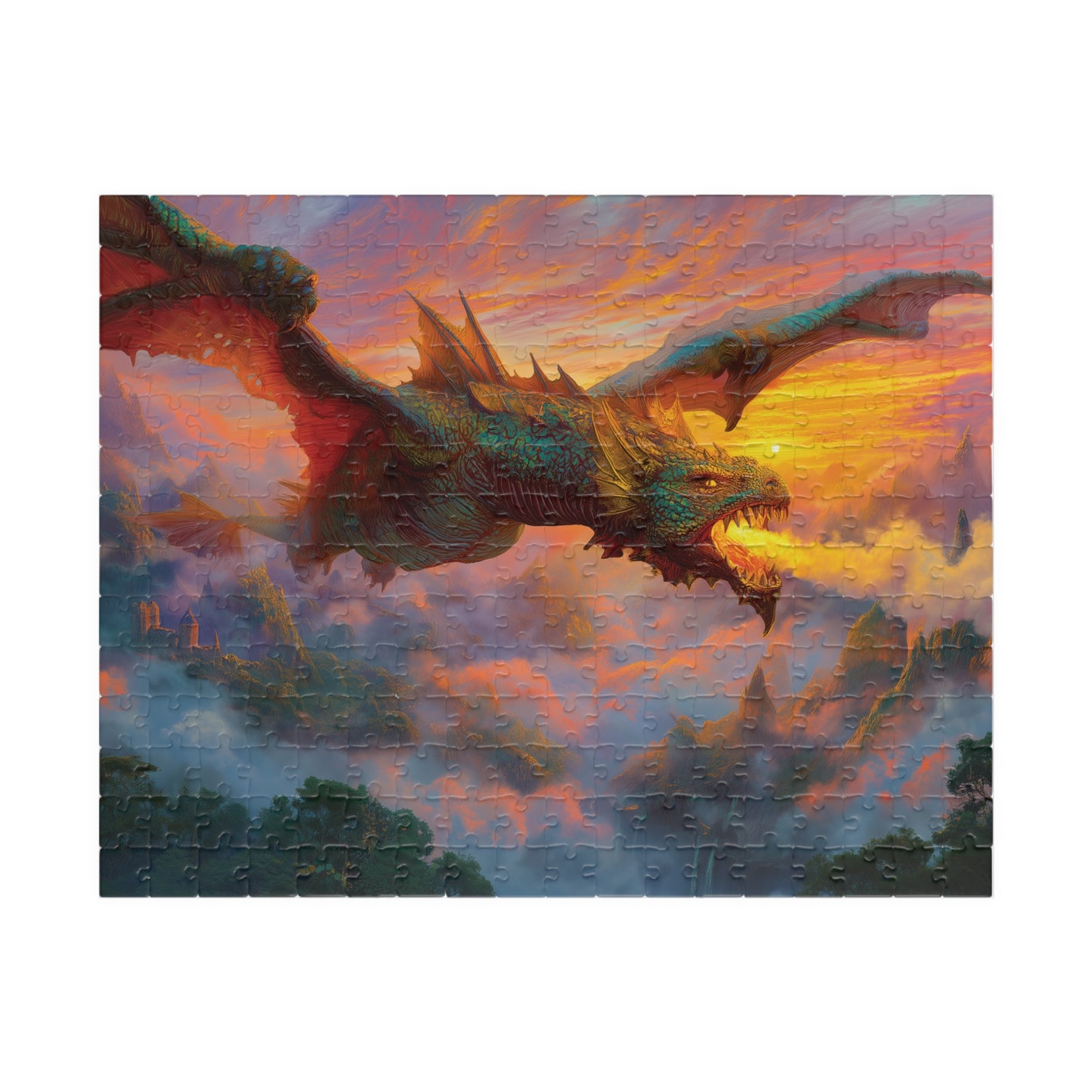 Epic Fire Breathing Dragon Jigsaw Puzzle, Flying Dragon Puzzle, Fantasy Art Legendary Creature Puzzle, Dragon Lover Gift, Challenging Puzzle