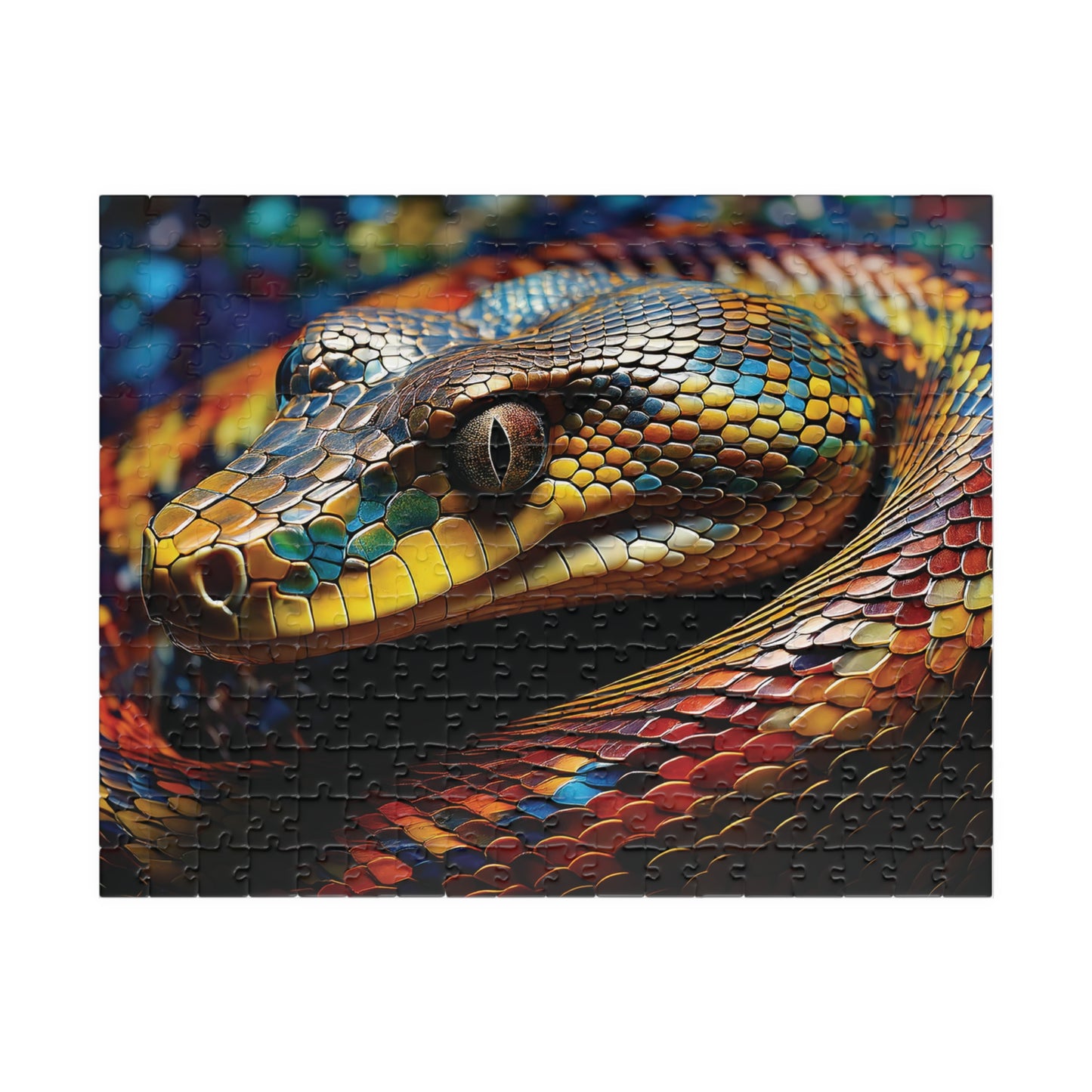 Snake Jigsaw Puzzle, Hyper-Realistic Snake Mosaic Art, 252 520 1014 pieces, Vivid Colors, Kaleidoscope Design, Colorful Snake Puzzle