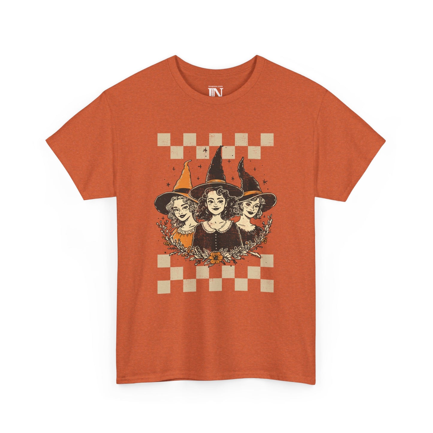 Vintage Style Halloween Witch Shirt, Cute Witches Shirt, Autumn Retro Fall Fashion Tee, Pumpkin Patch Shirt, Checkerboard Halloween Shirt