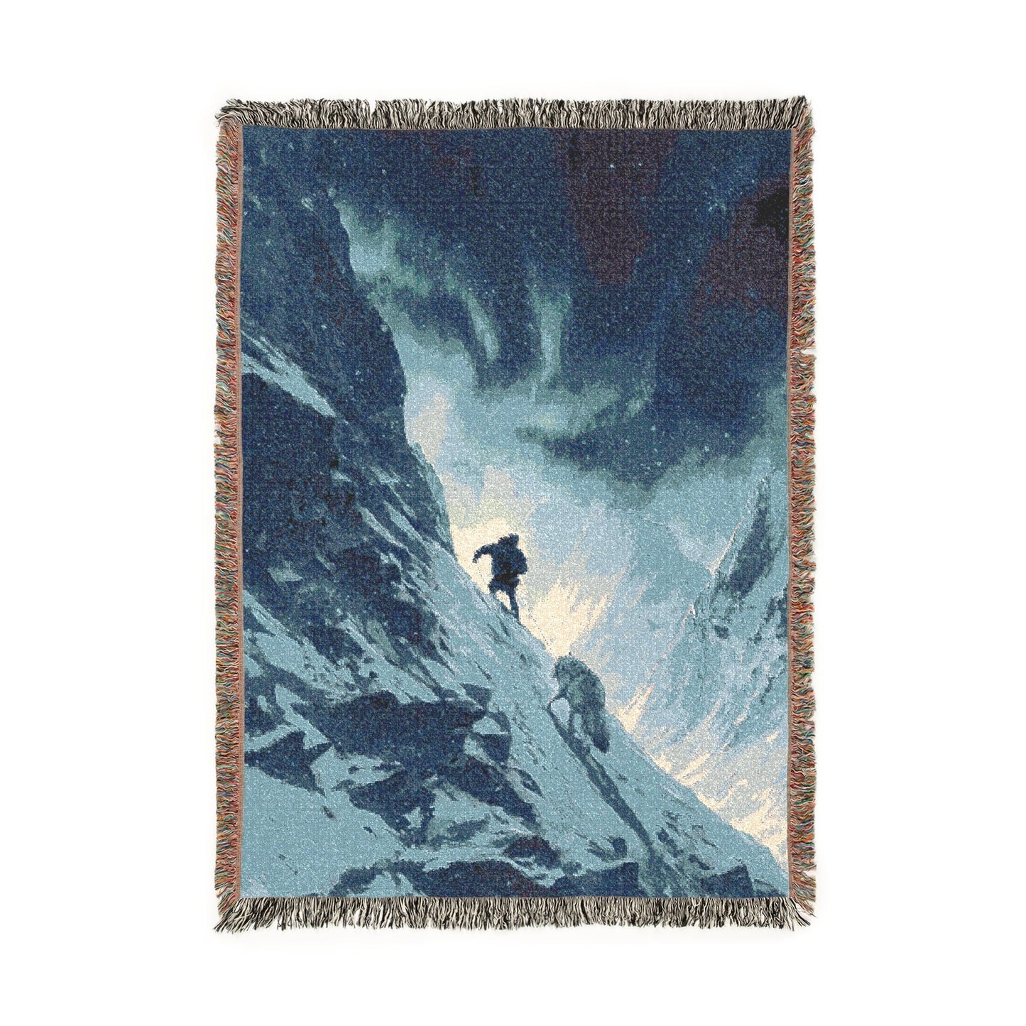 Snowy Mountain Adventure Woven Blanket, Home Decor Tapestry, Traveler Gift, Alpine Scene Throw, Cozy Couch Cover, Nature Lover Present