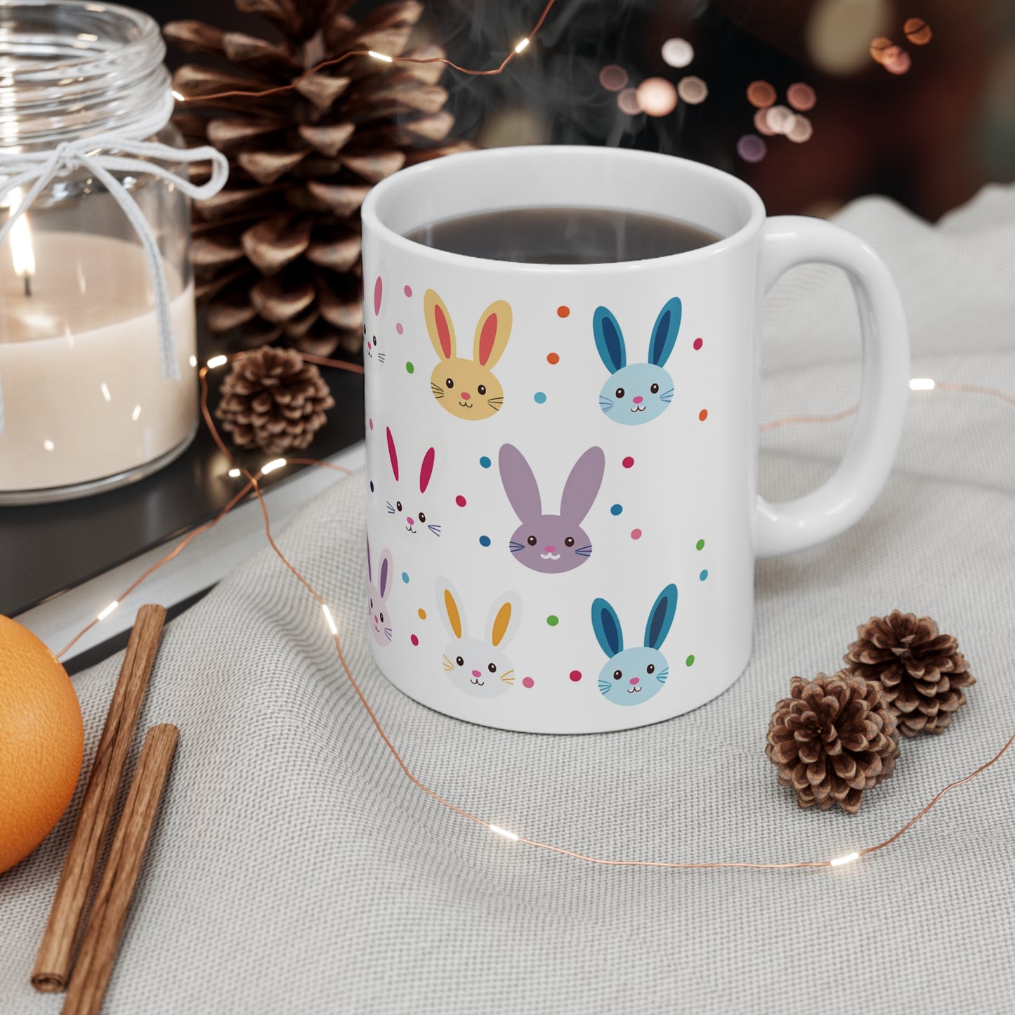 Easter Coffee Mug, Easter Bunny Tea Mug, Bunny Rabbit Mug, Colorful Mug, Bunny Pattern Cup, Easter Gift Idea, Ceramic Easter Mug