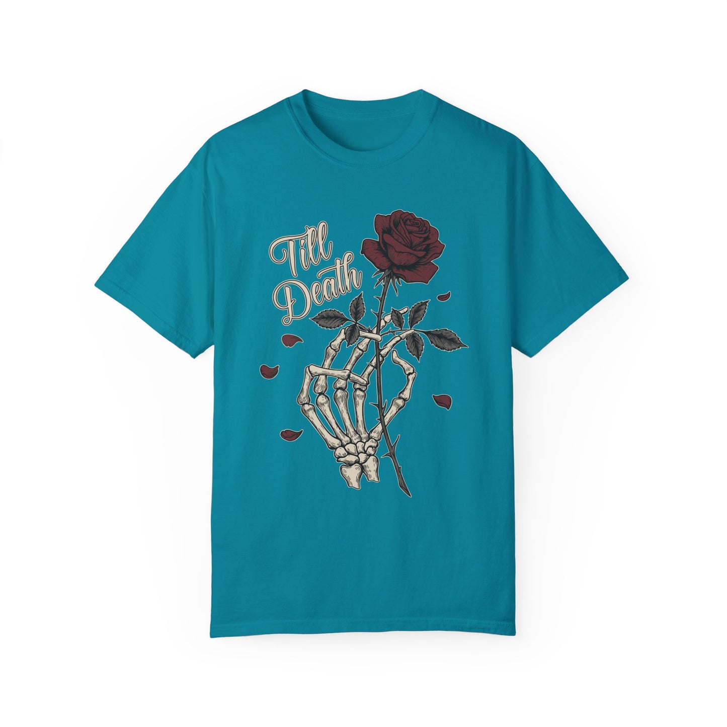 Comfort Colors Skeleton Hand & Rose Gothic T-Shirt, Till Death Scripted Tee, Dark Funny Romantic Tee, Edgy Style Goth Fashion