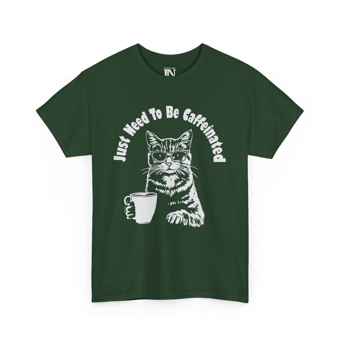 Funny Caffeine Cat Graphic Tee, Coffee Lover Shirt, Just Need To Be Caffeinated Shirt, Cat Enthusiast Top, Funny Everyday Tshirt
