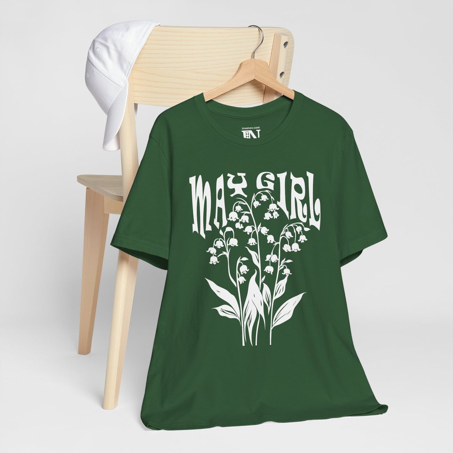 May Girl White Lily of the Valley Shirt, Birth Month Floral Tee, Retro Style May Birthday Gift, Flower Nature Inspired Graphic T-Shirt