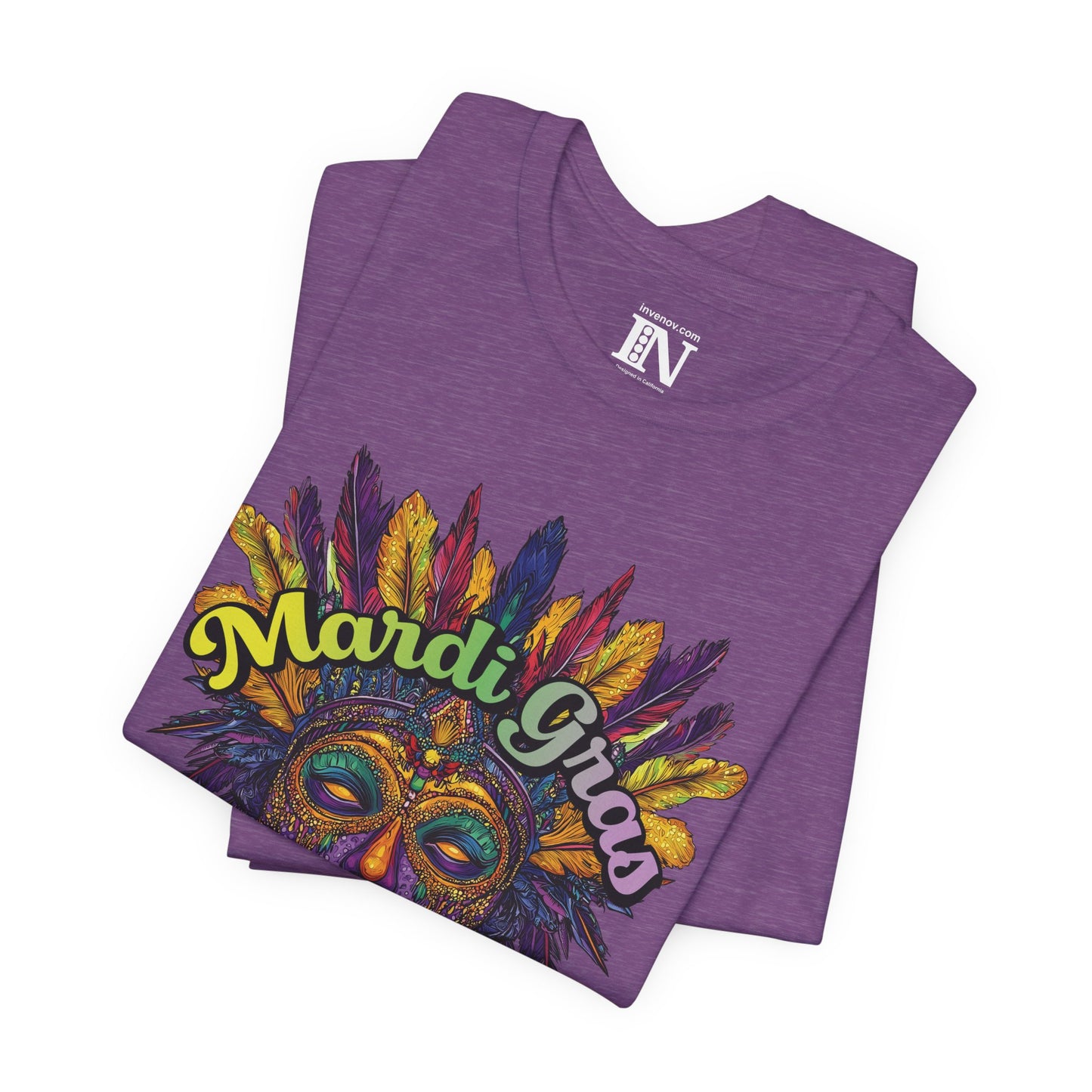 Mardi Gras Jersey Tee, Festive Masquerade Mask Shirt, Mardi Gras Celebration T-Shirt, Colorful Party Top, Mardi Gras Festival Shirt