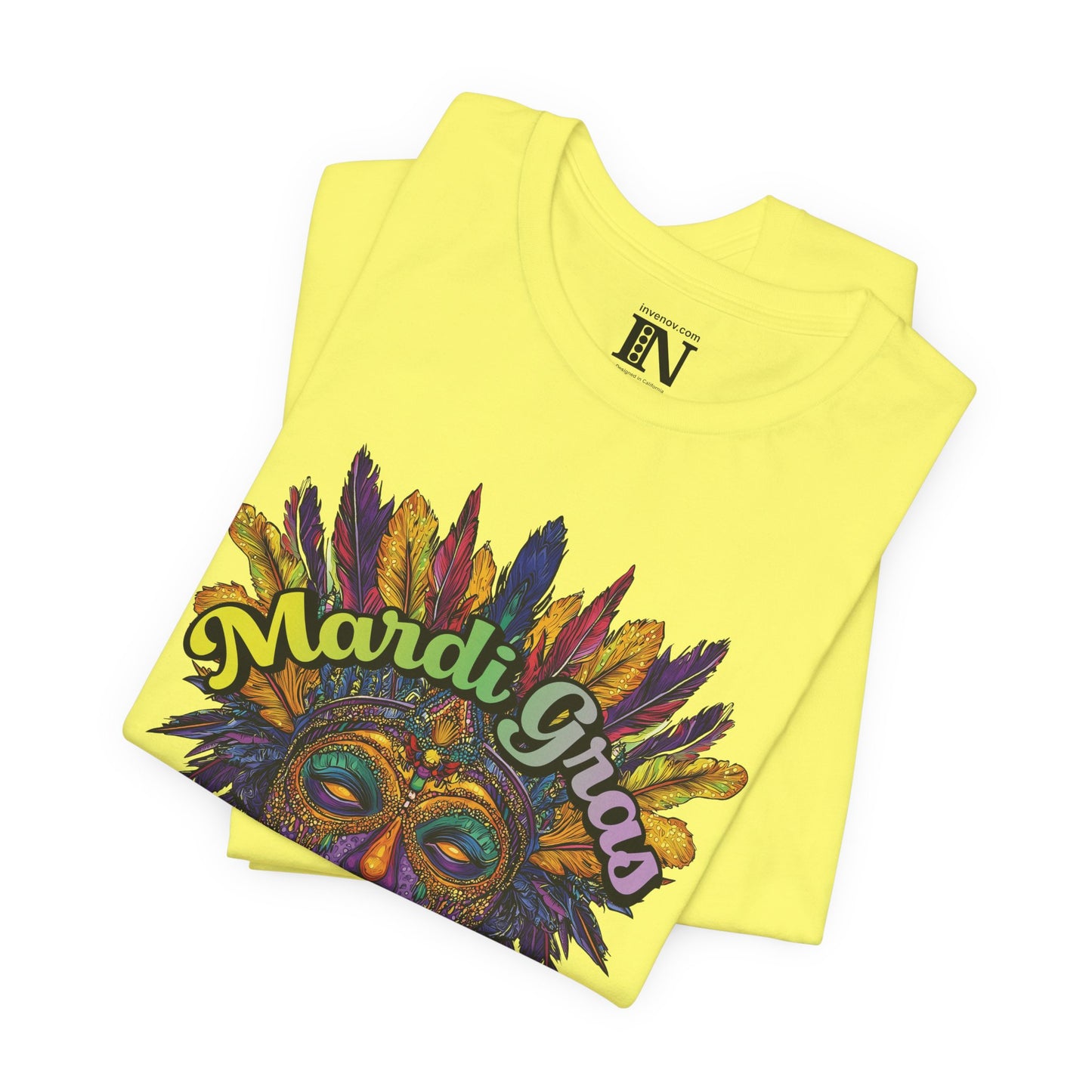 Mardi Gras Jersey Tee, Festive Masquerade Mask Shirt, Mardi Gras Celebration T-Shirt, Colorful Party Top, Mardi Gras Festival Shirt