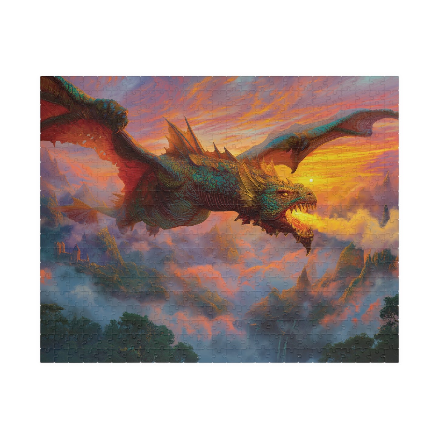 Epic Fire Breathing Dragon Jigsaw Puzzle, Flying Dragon Puzzle, Fantasy Art Legendary Creature Puzzle, Dragon Lover Gift, Challenging Puzzle