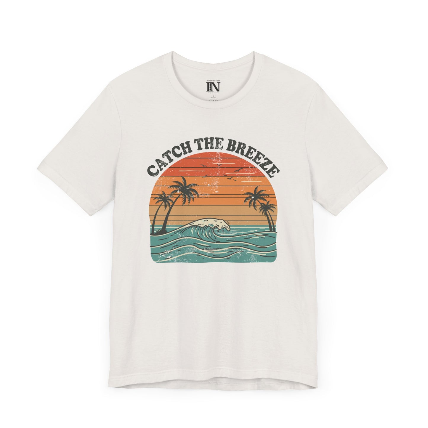 Vintage Style Catch the Breeze Sunset T-Shirt, Ocean Waves Palm Trees Tee, Retro Coastal Summer Shirt, Surfing Beach Lover, Boho Nostalgic