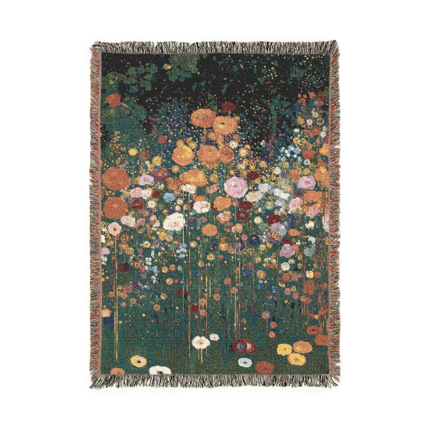 Artistic Floral Woven Blanket, Impressionistic Style Design Tapestry, Fringed Edge Throw, Pointillism Style Home Decor, Sofa Bed Cover Throw