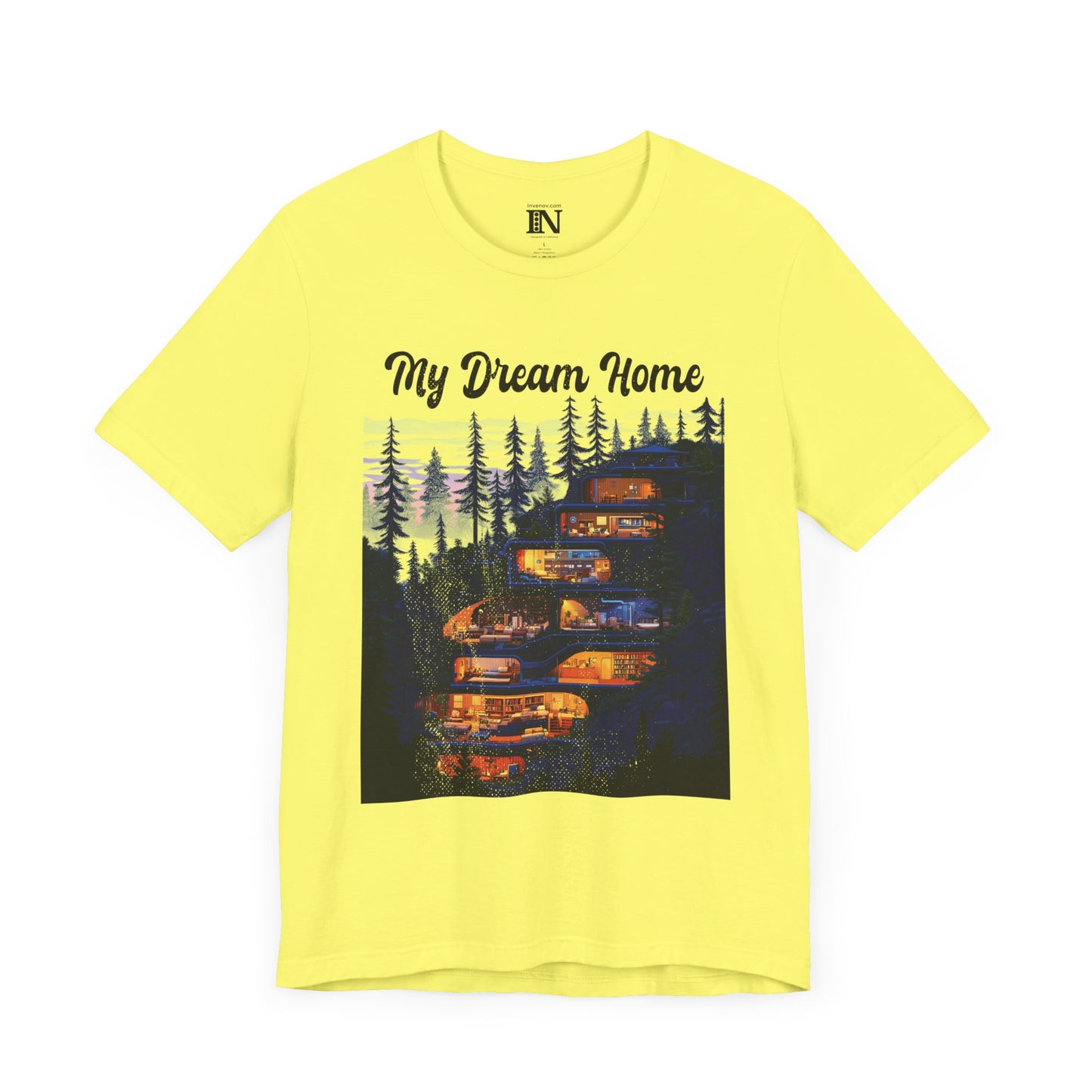 Forest Landscape My Dream Home T-Shirt, Eco-Friendly Living Nature Lover Tee, Cozy Illuminated Homes Shirt, Whimsical Artistic Design Top