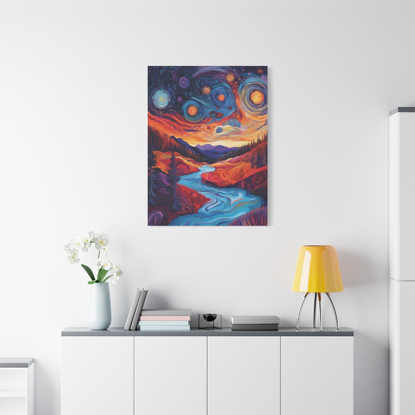 Psychedelic Cosmic Landscape Wall Art Canvas for Home Decor, Office, Meditation Space Galaxy, Abstract Art, Surreal Oil Painting Style
