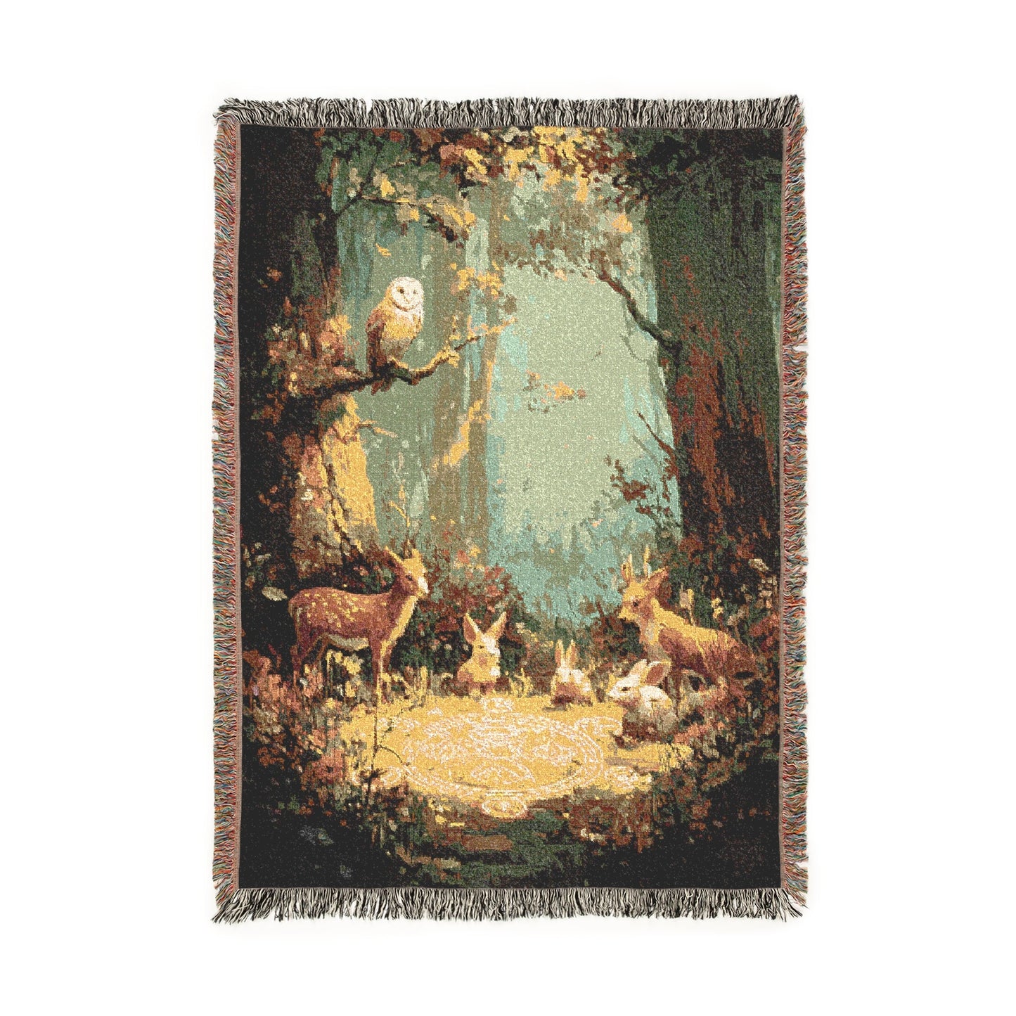 Woodland Storybook Woven Blanket, Forest Wildlife Throw, Nature Lover Home Decor, Artisanal Tapestry, Rustic Living Room Accent