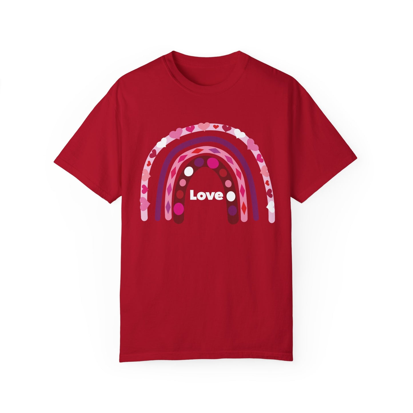 Comfort Colors Valentine's Day Rainbow Love T-shirt, Heart Pattern Tee, Romantic Gift Shirt, Love Graphic Top, Heartfelt Valentine Tee