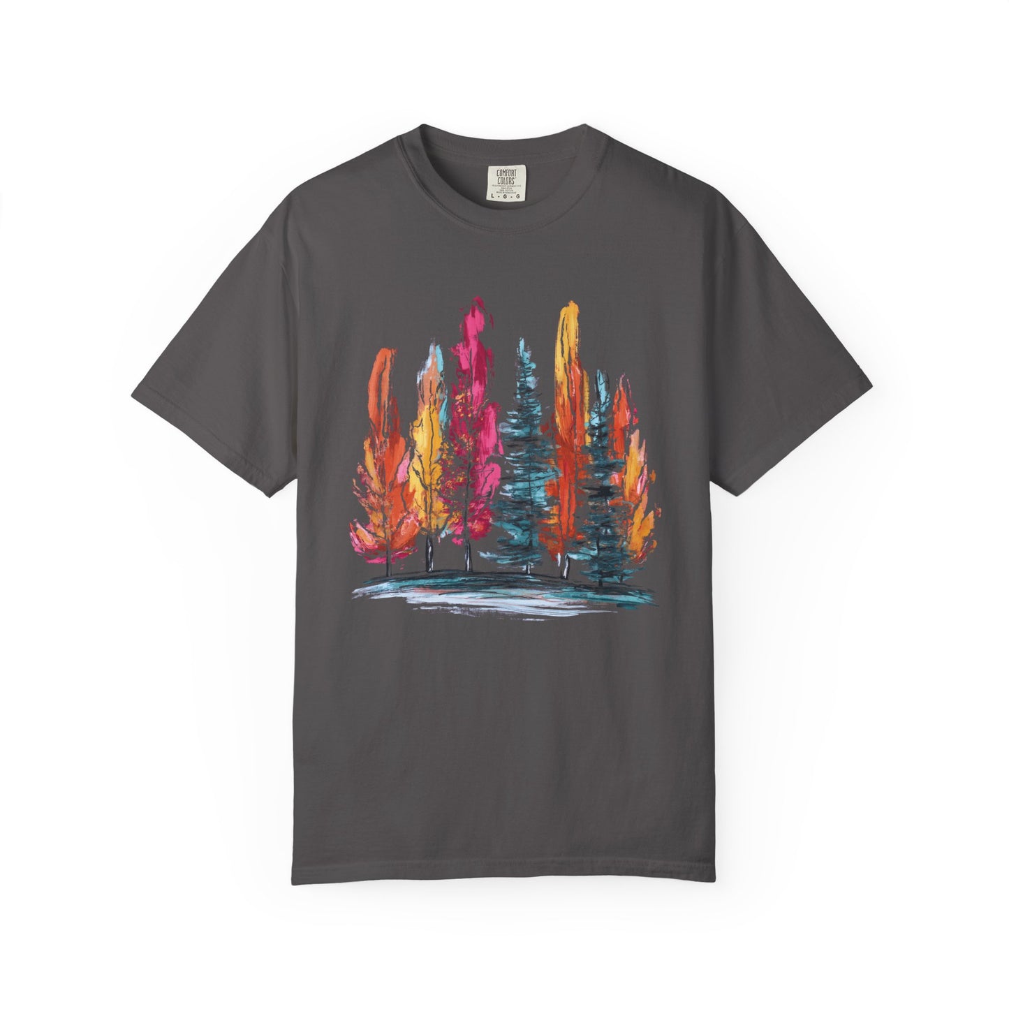 Comfort Colors Fall Forest Hand-Painted Style Shirt, Nature Lover Gift, Artistic Tree Tee, Outdoor Enthusiast Top, Autumn Brushstroke Style