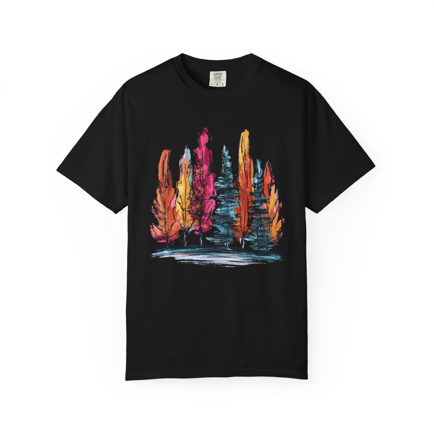 Comfort Colors Fall Forest Hand-Painted Style Shirt, Nature Lover Gift, Artistic Tree Tee, Outdoor Enthusiast Top, Autumn Brushstroke Style