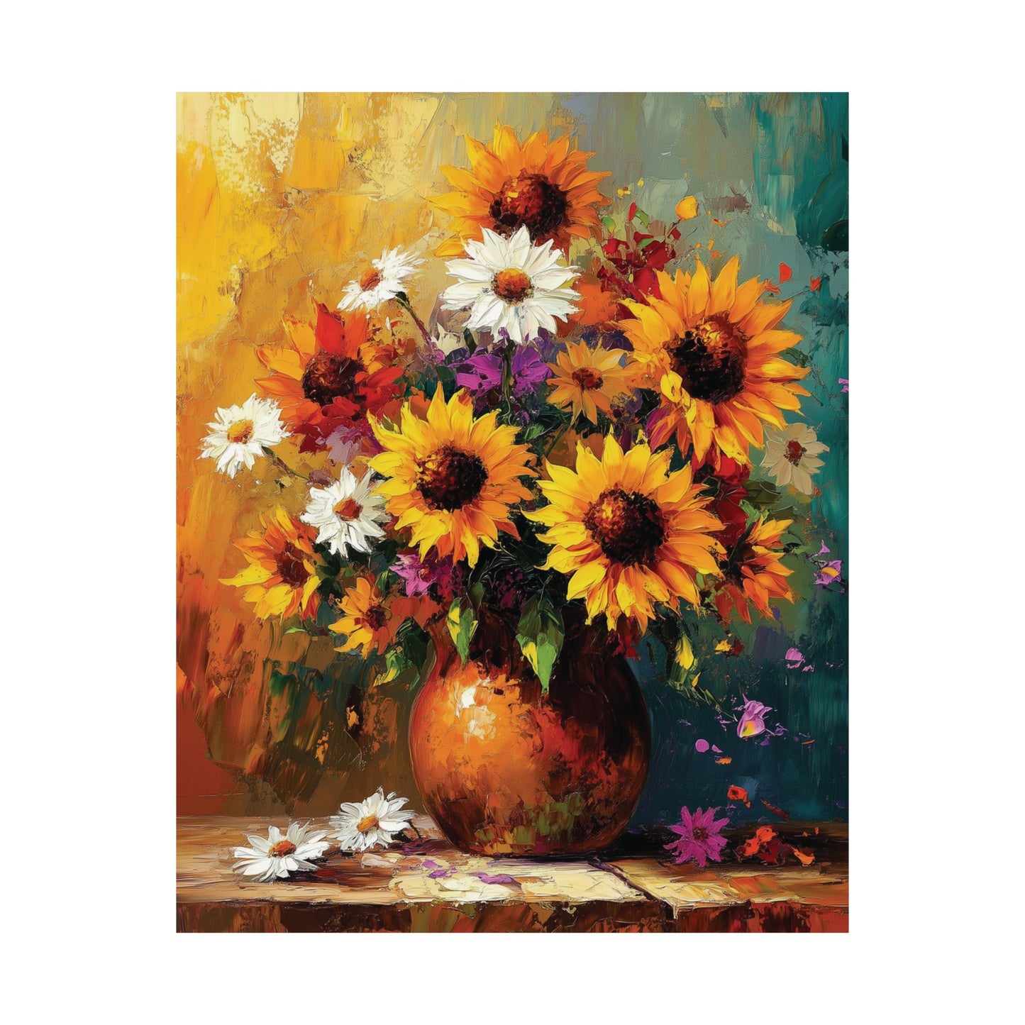 Impressionistic Floral Matte Poster Print, Sunflower Bouquet Painting Print, Home Decor Wall Art Gift, Daisies Sun Flowers Painting Poster