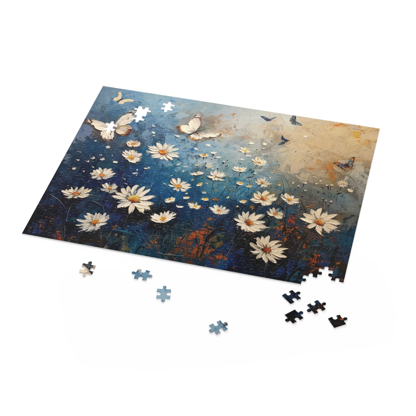 Daisy Flower Puzzle, Butterfly Jigsaw Puzzle, Beautiful Painting Puzzle, Artistic Puzzle, 120 pieces, 252 pieces, 500 pieces, Family Game