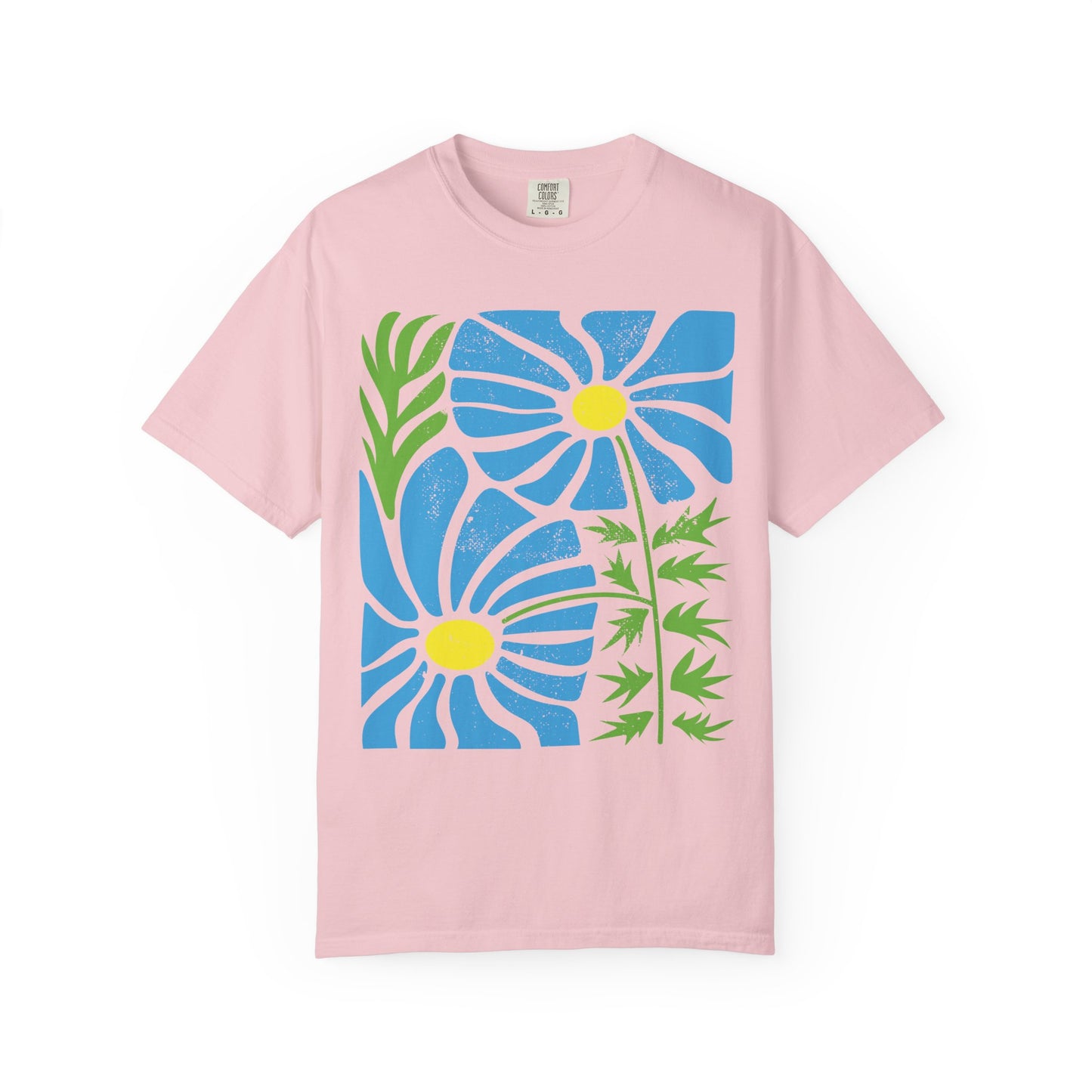 Comfort Colors Block-Print Floral Shirt, Modern Daisy Design, Retro Style Graphic Tee, Flower Designs Graphic T-Shirt, Floral Artistic Shirt