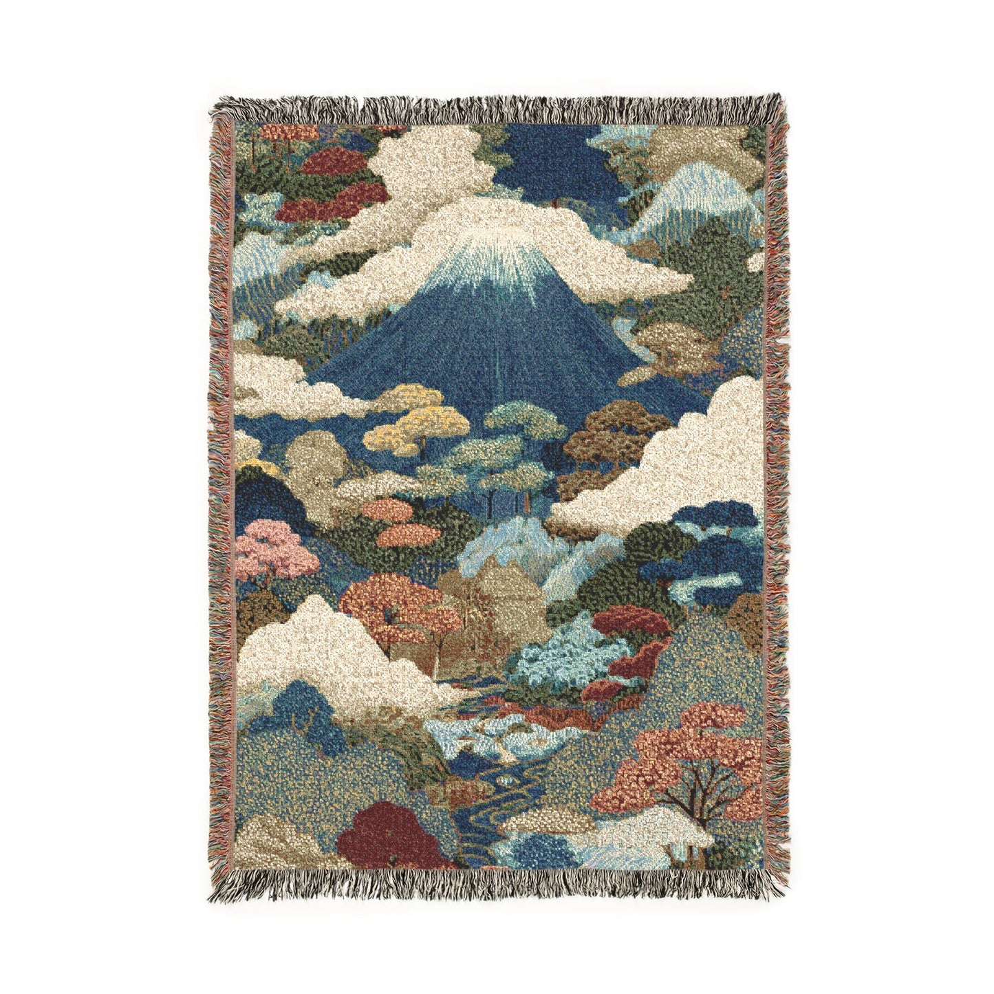 Mount Fuji Woven Blanket, Japanese Landscape Throw, Boho Artistic Japan Tapestry Blanket, Cozy Nature-Inspired Home Decor, Sofa Bed Cover