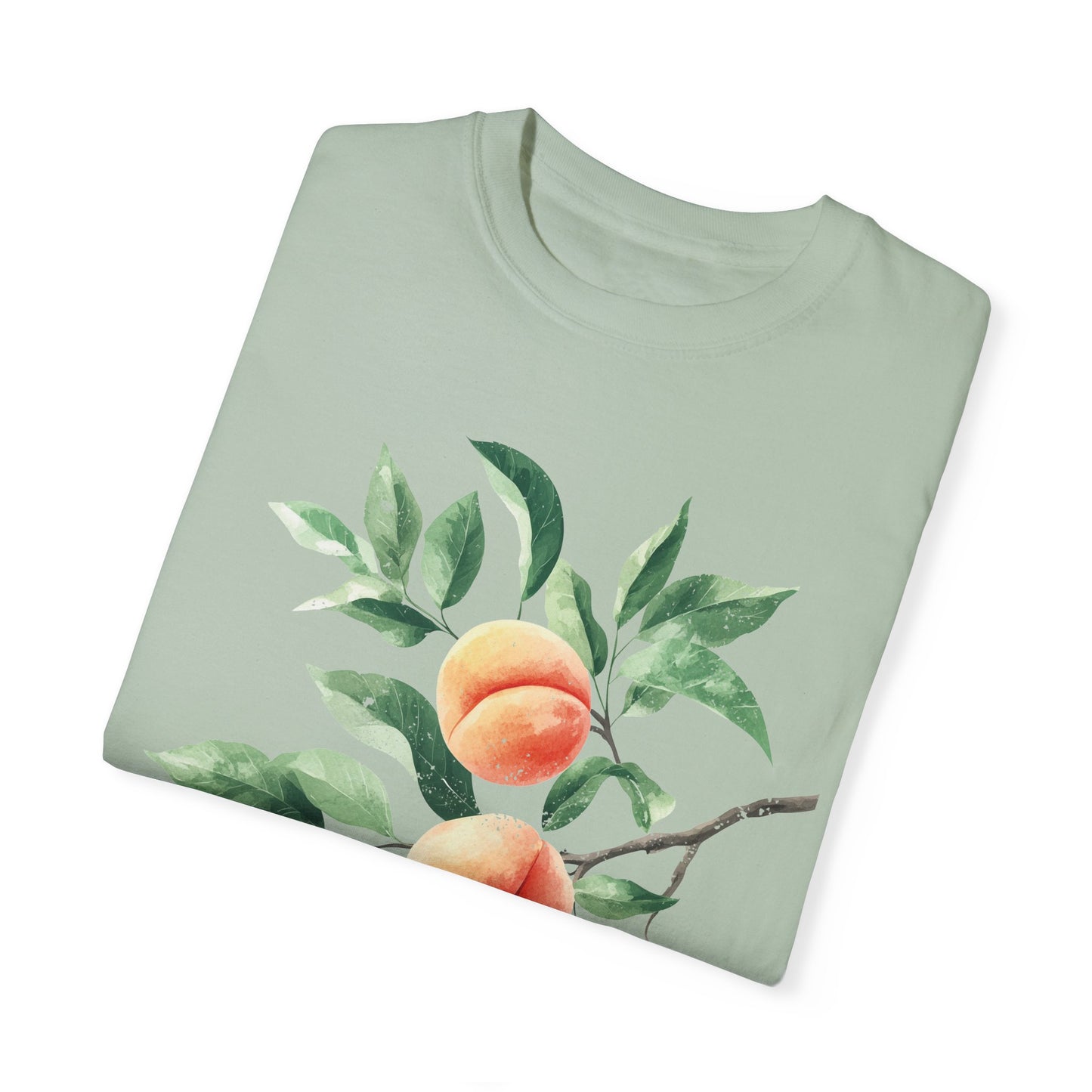 Comfort Colors Peach Branch Watercolor Style Garment-Dyed T-shirt, Botanical Boho Summer Tee, Worn-in Distressed Art Shirt, Fruit Lover