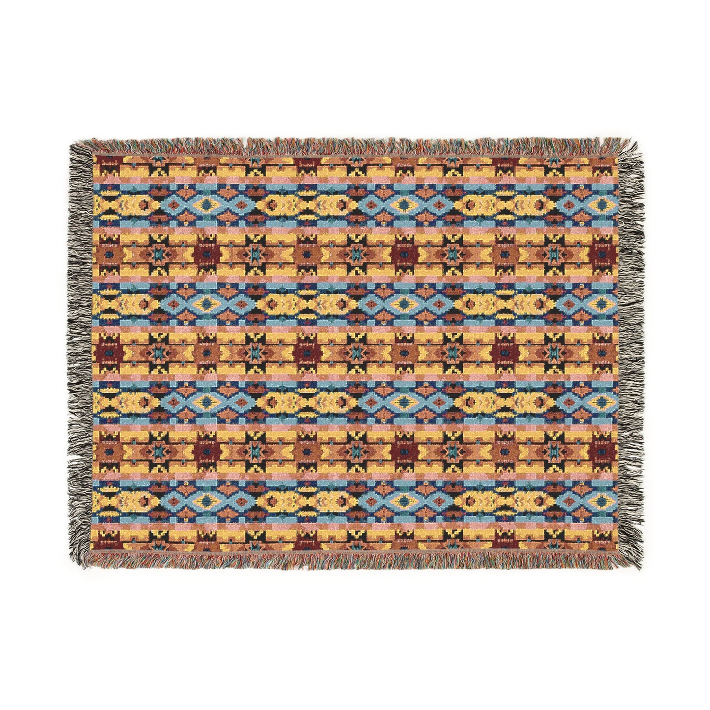 Southwestern-Inspired Woven Blanket, Boho Style Wall Hanging, Cozy Home Decor, Fringed Tapestry Throw, Artisan Style Woven Blanket