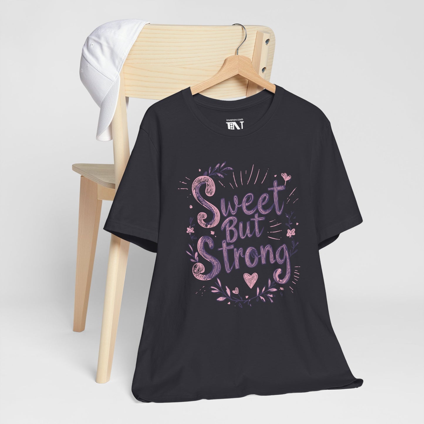 Sweet But Strong T-Shirt, Hand-Lettered Style Script, Feminine Shirt, Whimsical Graphic Tee, Inspirational Quote Shirt, Floral Heart Design