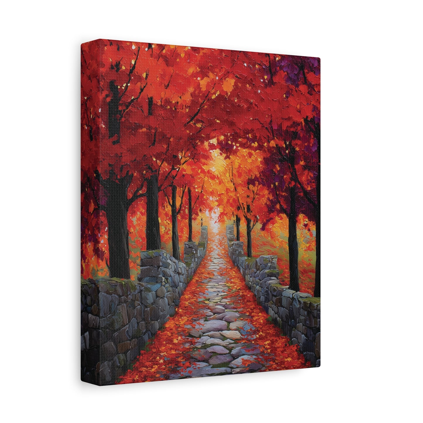Autumn Stone Path Canvas Print Wall Art, Oil Painting Style Vibrant Fall Foliage Landscape Print for Cozy Fall Seasonal Home Decor