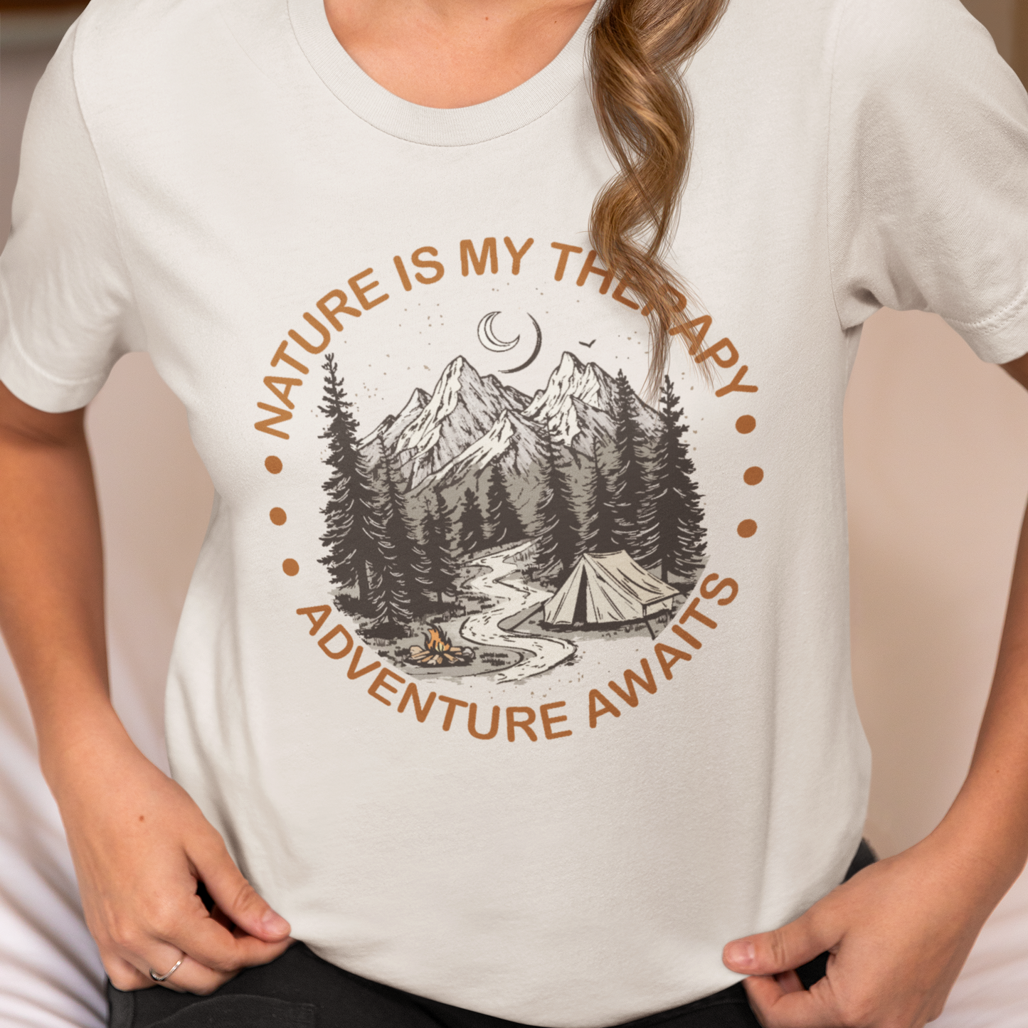 Mountain Adventure T-Shirt, Nature is My Therapy, Outdoor Campsite Tee, Hiking Shirt, Adventure Awaits Top, Summer Explore Shirt