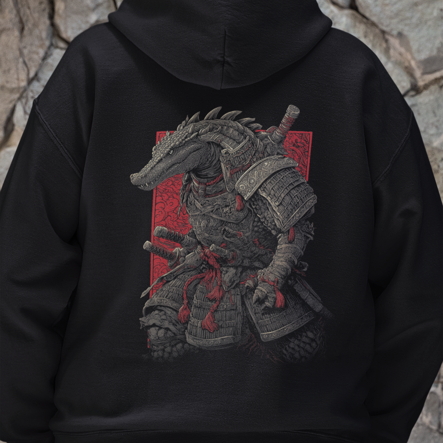 Samurai Alligator Hoodie, Fantasy Crocodile Graphic Streetwear, Samurai Art Hoodie, Japanese Style, Alligator Lover Gift